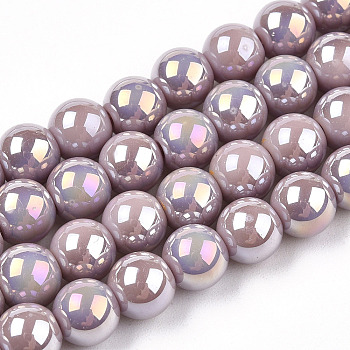 Electroplate Opaque Glass Beads Strands, AB Color Plated, Round, Rosy Brown, 6~6.5mm, Hole: 1.4mm, about 67~70pcs/strand, 14.76 inch~15.16 inch(37.5~38.5cm)