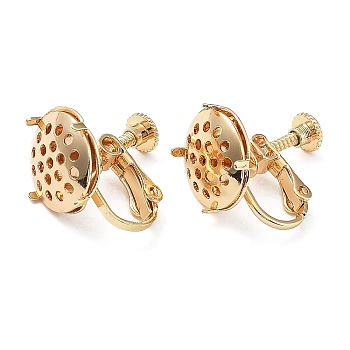 Brass Clip-on Earring Setting, Filigree Flat Round, Real 18K Gold Plated, 13mm, Hole: 1.2mm