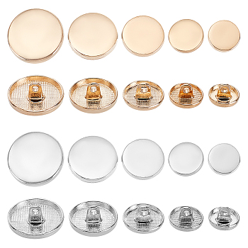 100Pcs 10 Styles Alloy Shank Buttons, 1-Hole, Flat Round, Platinum & Light Gold, 11.5~20x7mm, Hole: 2mm, 10pcs/style