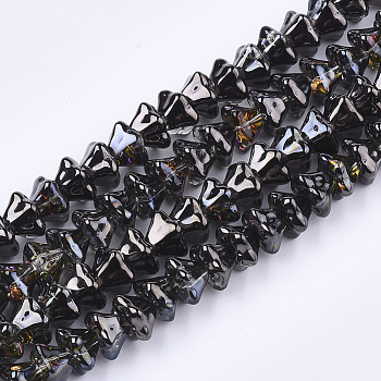 Electroplate Glass Beads Strands, Petunia, Black, 6x8x8mm, Hole: 0.9mm, about 120pcs/strand, 23.6 inch