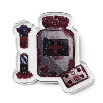 Acrylic Pendants, Medical Theme, Coconut Brown, 40x38x2.2mm, Hole: 2.2mm