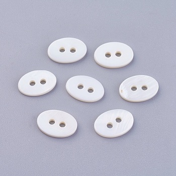 2-Hole Shell Buttons, Oval, 12~12.5x8~8.5x2mm, Hole: 1.6mm