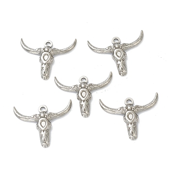 304 Stainless Steel Pendants, Ox Head, Stainless Steel Color, 20.5x25x3.5mm, Hole: 1.6mm