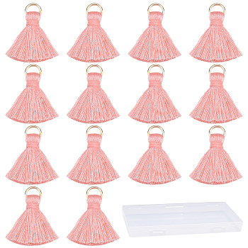 100Pcs Polycotton(Polyester Cotton) Tassel Pendant Decorations, with Iron Findings, Pink, 20~30x7~8mm, Hole: 5mm