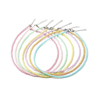 7Pcs 7 Color Round Acrylic Beaded Necklaces for Women, Stackable Summer Jewelry for Women, Mixed Color, 15.94 inch(40.5cm), Beads: 4mm, 1Pc/color