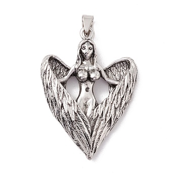 Tibetan Style Alloy Big Pendants, Angel with Wing, Antique Silver, 54.5x38.5x8mm, Hole: 8.5x4.4mm
