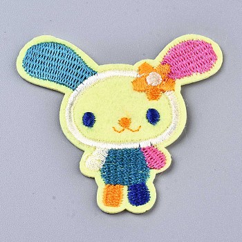 Rabbit Appliques, Computerized Embroidery Cloth Iron on/Sew on Patches, Costume Accessories, Colorful, 55.5x59x1mm