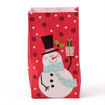 Christmas Theme Kraft Paper Bags, Gift Bags, Snacks Bags, Rectangle, Snowman Pattern, 23.2x13x8cm