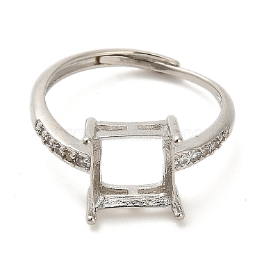 Square Brass Micro Pave Clear Cubic Zirconia Adjustable Ring Components(KK-NH0001-20P)-2