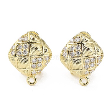 Real 18K Gold Plated Clear Rhombus Brass+Cubic Zirconia Stud Earring Findings