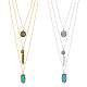2Pcs 2 Colors Flower & Feather & Oval Imitation Turquoise Pendants 3 Layer Necklaces Set(NJEW-AN0001-06)-1