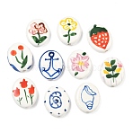 Handmade Porcelain Beads, Hand Painted Ceramic Beads, Oval, Famille Rose Porcelain, Mixed Color, 20x16.5x5.5~6mm, Hole: 2mm(PORC-A031-09)