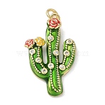 Brass Enamel Pendants, Micro Pave Cubic Zirconia Cactus Shape Charms, Rack Plating, Cadmium Free & Lead Free, Long-Lasting Plated, Real 18K Gold Plated, with Jump Ring, Yellow Green, 30.5x18.5x4.5mm, Hole: 3.5mm(KK-B155-21G-01)