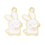 Alloy Enamel Pendants, Rabbit Charms, Golden, White, 21.5x13x1.5mm, Hole: 1.8mm(AL-CBA2679-03G)