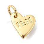 Brass Pendants, Heart with Word 11:11, Long-Lasting Plated, Lead Free & Cadmium Free, Rack Plating, with Jump Ring, Real 18K Gold Plated, 9x8.5x1mm, Hole: 3mm(KK-I364-01G-02)