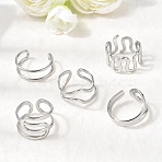 5Pcs 304 Stainless Steel Open Cuff Rings for Women, Stainless Steel Color, 8~16mm, inner diameter: 16.5~18mm(RJEW-K313-04P)