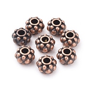 Tibetan Style Spacer Beads, Zinc Alloy, Lead Free & Nickel Free & Cadmium Free, Flower, Red Copper Color, 6.5x4.5mm thick, Hole: 1mm(RLF0914Y-NF)