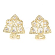 Hollow Trinity Knot Brass Micro Pave Cubic Zirconia Stud Earrings Finding, with Horizontal Loops, Cadmium Free & Lead Free, Real 18K Gold Plated, 18x16mm, Hole: 1.5mm, Pin: 0.8mm(KK-E083-13G)