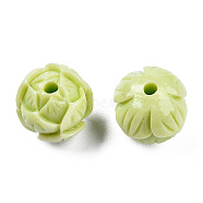 Synthetic Coral Beads, Dyed, Two Tone, Flower, Yellow Green, 10x11x10.5mm, Hole: 1.6mm(CORA-N006-02-B01)