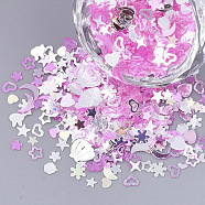 Ornament Accessories, PVC Plastic Paillette/Sequins Beads, No Hole/Undrilled Beads, Mixed Shapes, Hot Pink, 1.5~6.5x2.5~8x0.3~0.6mm(PVC-T005-071A)
