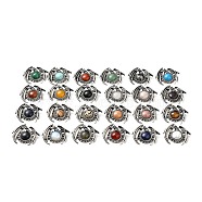 Natural & Synthetic Mixed Gemstone Pendants, Dragon Charms, with Rack Plating Antique Silver Tone Alloy Findings, Cadmium Free & Lead Free, Mixed Dyed and Undyed, 40x48x12mm, Hole: 9x6mm(G-B033-05AS)