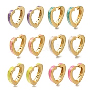 Rack Plating Hollow Heart Brass Hoop Earrings, with Enamel, Long-Lasting Plated, Lead Free & Cadmium Free, Real 18K Gold Plated, Mixed Color, 22.5x24.5x4mm(EJEW-H016-14G)