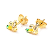 Banana Brass Micro Pave Clear Cubic Zirconia Stud Earrings, Enamel, Long-Lasting Plated, Real 18K Gold Plated, 8.7x5.5mm, Pin: 0.9mm(EJEW-D273-03G)