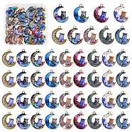 45Pcs 9 Colors Alloy Printed Pendants, Cadmium Free & Nickel Free & Lead Free, Moon With Owl, Mixed Color, 20.5x16x1.5mm, Hole: 1.5mm, 5pcs/color(FIND-SZ0003-50)