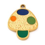 304 Stainless Steel Enamel Pendants, Laser Cut, Mushroom Charm, Golden, Colorful, 17x13.5x1.5mm, Hole: 1.5mm(STAS-Q338-02G)