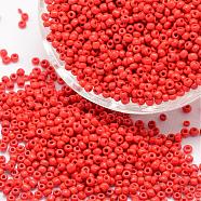 6/0 Glass Seed Beads, Grade A, Round, Opaque Colours, Red, 3.6~4.0mm, Hole: 1.2mm, about 500pcs/50g(X-SEED-J014-F6-45)