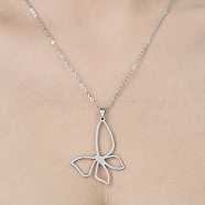 201 Stainless Steel Hollow Butterfly Pendant Necklace, Stainless Steel Color, 17.72 inch(45cm)(NJEW-OY001-97)