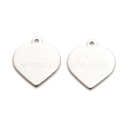 Non-Tarnish Stainless Steel Pendants, Heart Charms, Stainless Steel Color, 15.5x16x1mm, Hole: 1.5mm(STAS-L276-01P-05)