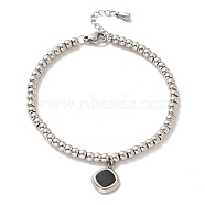 304 Stainless Steel Rhombus Charm Bracelet with Enamel, 201 Stainless Steel Round Beads Bracelet for Women, Stainless Steel Color, 8-3/4 inch(22.2cm)(BJEW-B057-10P)
