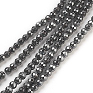 Non-Magnetic Synthetic Hematite Beads Strands, Faceted, Round, Black, about 3mm in diameter, hole:1mm, 138pcs/strand, 16 inch(HEMA-3D)