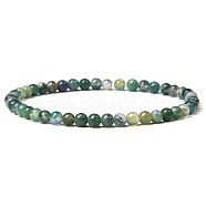 Natural Moss Agate Beads Stretch Bracelets, Round, 4mm(XZ8284-1)