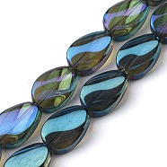 Transparent Electroplate Glass Bead Strands, Rainbow Plated, Teardrop, Dark Sea Green, 18.5x12.5x6mm, Hole: 1mm, about 40pcs/strand, 29.29 inch(74.4cm)(EGLA-C001-FR01)