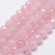 Natural Rose Quartz Beads Strands, Faceted, Round, 8mm, Hole: 1mm, about 44pcs/strand, 14.9 inch~15.1 inch(G-D840-21-8mm)