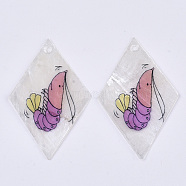 Printed Capiz Shell Pendants, Single-Sided Printed, Rhombus with Shrimp, Colorful, 48~49.5x29.5~30.5x1mm, Hole: 1.6mm(SHEL-T016-08G)