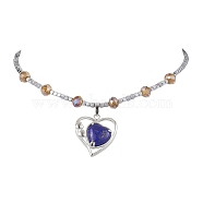 Non-magnetic Synthetic Hematite & Glass Beaded Necklaces, Natural Lapis Lazuli Brass Heart Pendant Necklaces, 15.20 inch(386mm)(NJEW-JN04811)