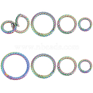 WADORN 8Pcs 4 Styles Zinc Alloy Spring Gate Rings, Twisted Ring Shape, Rainbow Color, 28.5~48x4.7~5mm, Inner Diameter: 20~38mm, 2pcs/style(FIND-WR0008-49)