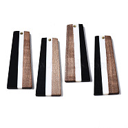 Resin & Walnut Wood Pendants, Trapezoid, Black, 49x19x3mm, Hole: 2mm(X-RESI-S389-073A-A01)