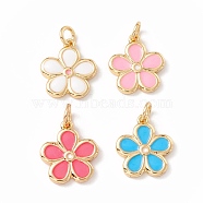 Brass Enamel Pendants, with Jump Rings, Cadmium Free & Lead Free, Long-Lasting Plated, Real 18K Gold Plated, Flower, Mixed Color, 14x12.5x2mm, Hole: 3mm(KK-P217-02G)