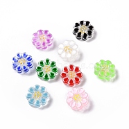 Transparent Glass Beads, with Enamel, Flower, Mixed Color, 13.5x13.5x7mm, Hole: 1mm(LAMP-B021-02)