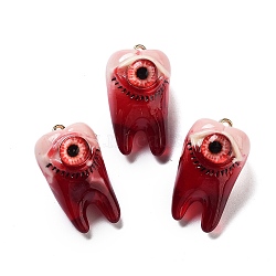 Eyeball Theme Opaque Resin Enamel Pendants, with Platinum Iron Loop, Teeth, 30x17x19mm, Hole: 1.8mm(RESI-D076-02B)