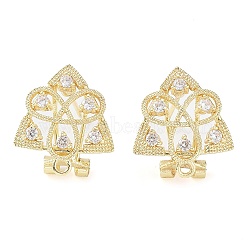 Hollow Trinity Knot Brass Micro Pave Cubic Zirconia Stud Earrings Finding, with Horizontal Loops, Cadmium Free & Lead Free, Real 18K Gold Plated, 18x16mm, Hole: 1.5mm, Pin: 0.8mm(KK-E083-13G)