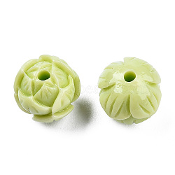 Synthetic Coral Beads, Dyed, Two Tone, Flower, Yellow Green, 10x11x10.5mm, Hole: 1.6mm(CORA-N006-02-B01)
