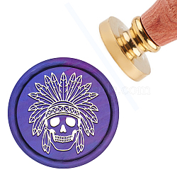 Brass Wax Seal Stamp with Handle, for DIY Scrapbooking, Skull Pattern, 3.5x1.18 inch(8.9x3cm)(AJEW-WH0184-0127)