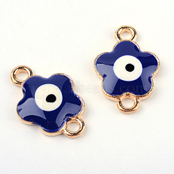 Light Gold Alloy Enamel Evil Eye Links connectors, Plum Blossom, Midnight Blue, 21.5x14.5x3.5mm, Hole: 2.5mm(ENAM-Q032-09B)