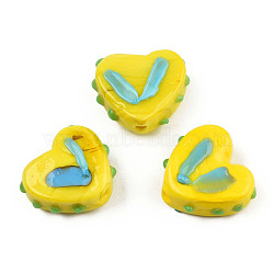 Opaque Handmade Bumpy Lampwork Beads Strands, Heart, Yellow, 14.5~15.5x17~18x6.5~7.5mm, Hole: 1.5mm, about 35pcs/strand, 19.49 inch(49.5cm)(LAMP-T017-20-B02)