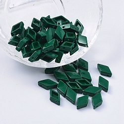 Spray Painted Alloy Multi-Strand Links, For Tile Elastic Bracelets Making, Rhombus, Dark Green, 12x7x3.5mm, Hole: 0.8mm(PALLOY-G268-C-037)